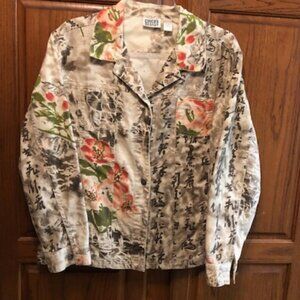 Chico's Asian influence print Denim Jacket. Size 2